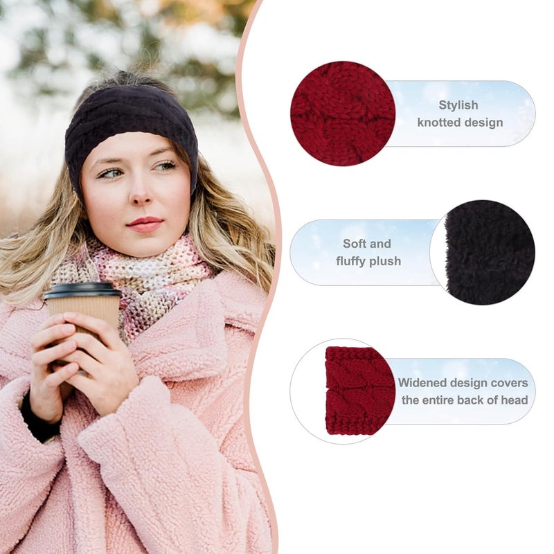 Cavetee Winter Headbands for Women, 4 Pieces Ear Muffs Crochet Soft Lined Elastic Ear Warmers for Women Christmas Gift - Image 3